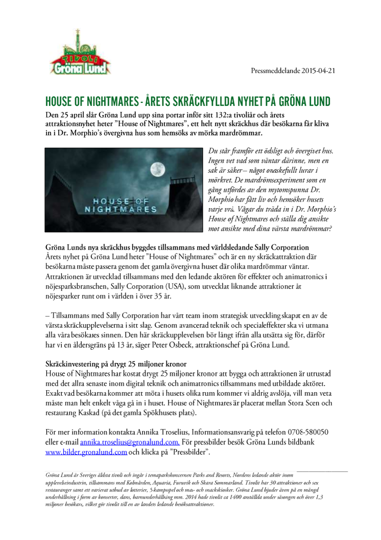 House of Nightmares - årets skräckfyllda nyhet på Gröna Lund