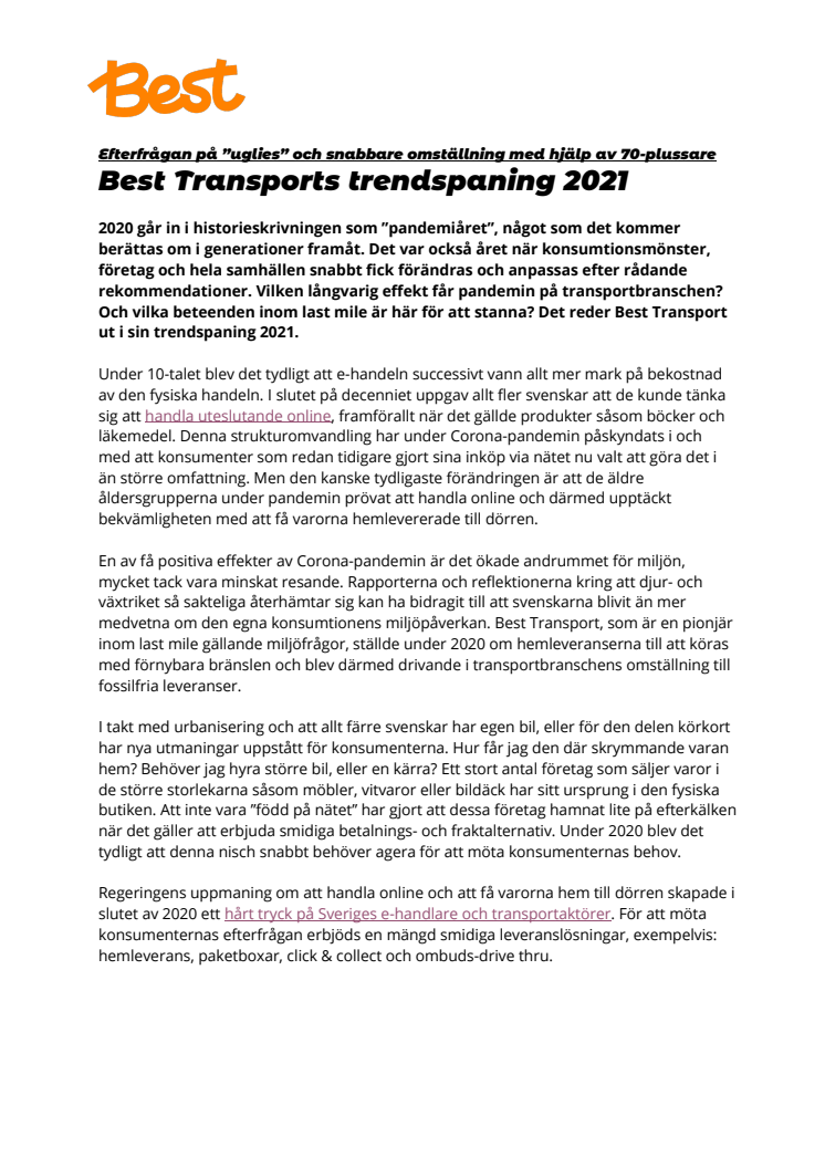 Best Transports trendspaning 2021