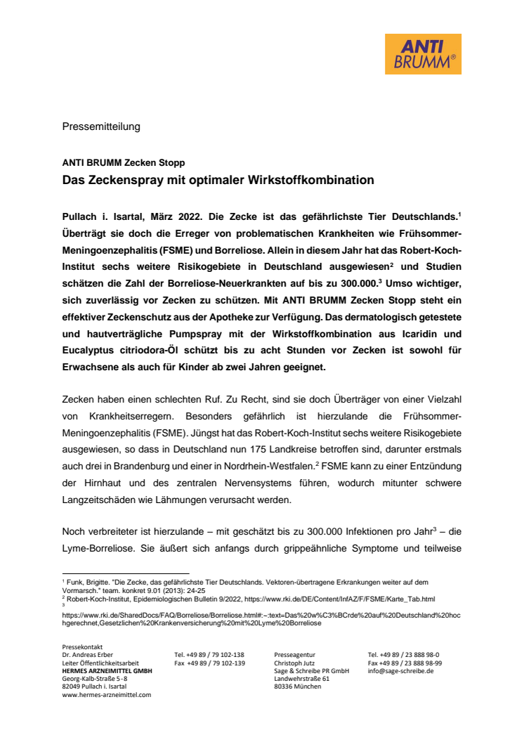 Pressemitteilung - ANTI BRUMM Zecken Stopp - Das Zeckenspray mit optimaler Wirkstoffkombination.pdf