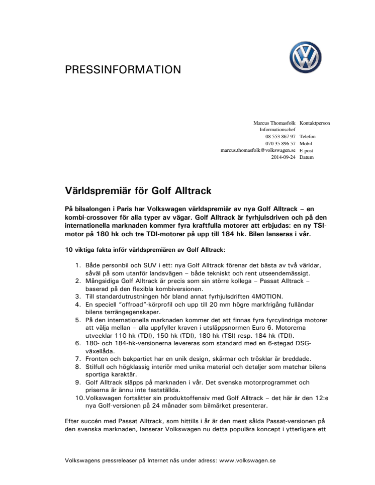 Världspremiär för Golf Alltrack