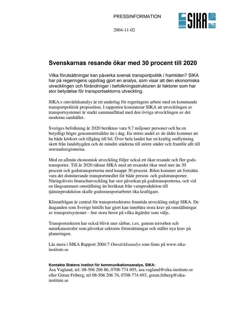 Svenskarnas resande ökar med 30 procent till 2020