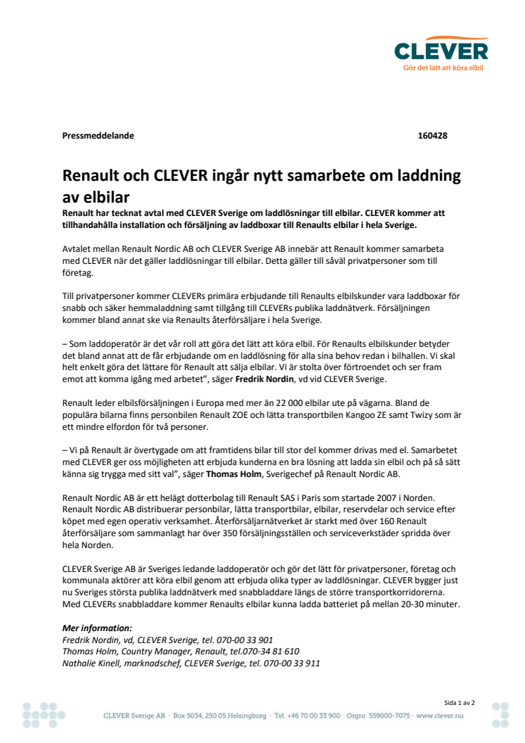 ​Renault och CLEVER ingår nytt samarbete om laddning av elbilar