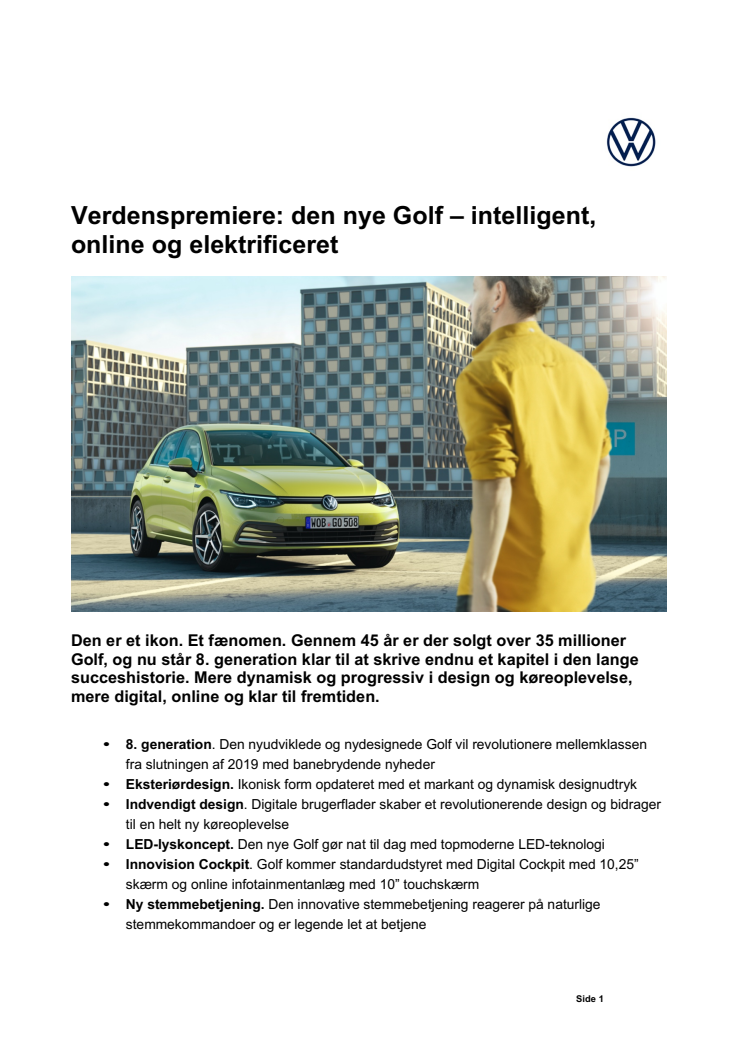 Verdenspremiere: den nye Golf – intelligent, online og elektrificeret