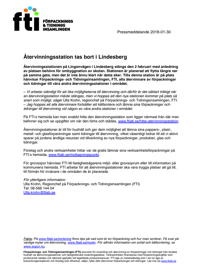 Återvinningsstation tas bort i Lindesberg