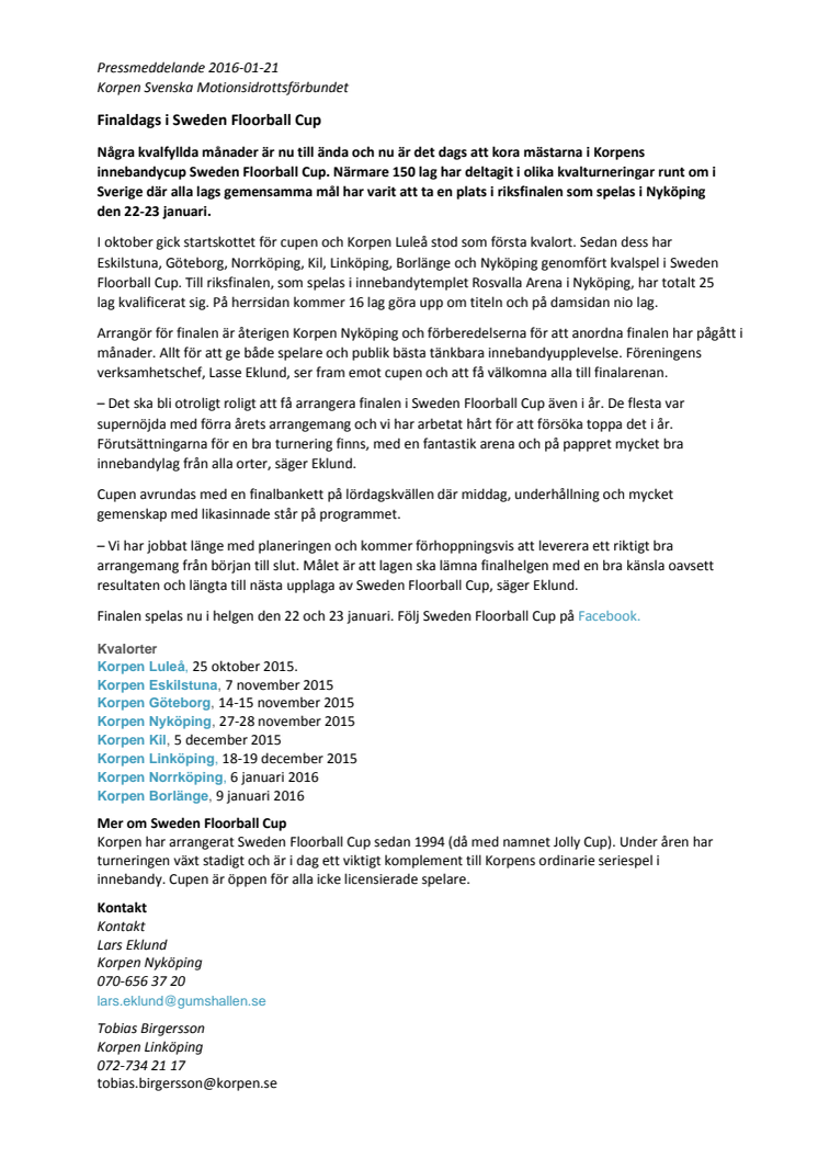 Finaldags i Sweden Floorball Cup