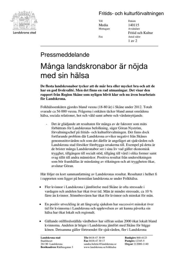 Många landskronabor är nöjda med sin hälsa