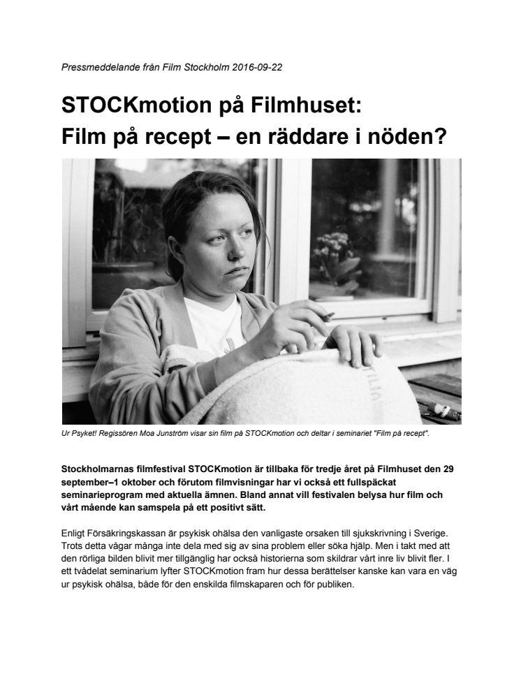 STOCKmotion på Filmhuset: Film på recept – en räddare i nöden? 