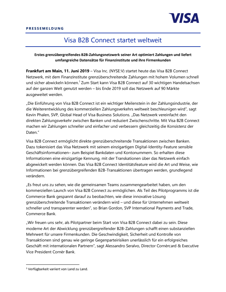 Visa B2B Connect startet weltweit