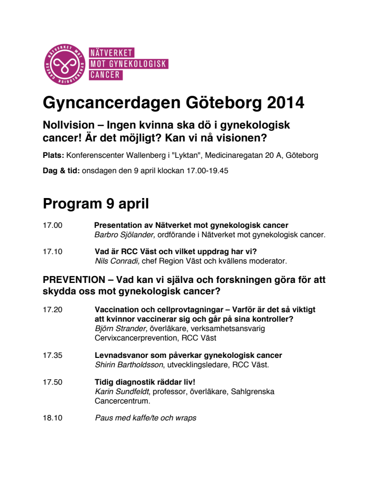 Pressinbjudan: Gyncancerdagen 2014 i Göteborg den 9 april