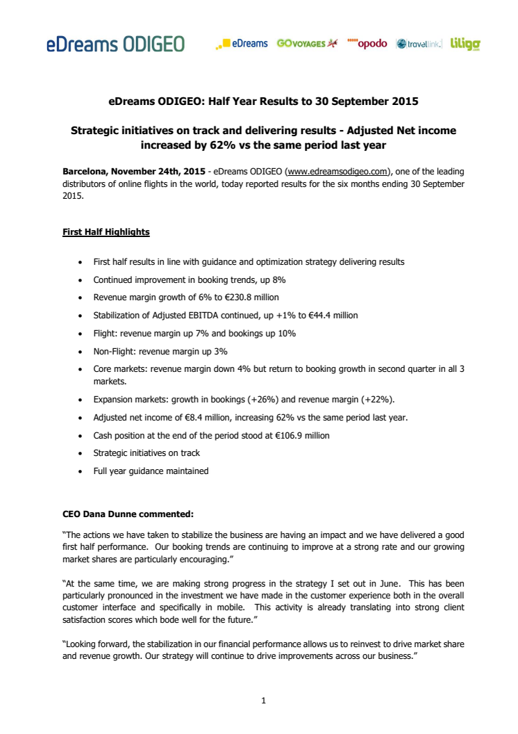 eDreams ODIGEO Half year result 2015