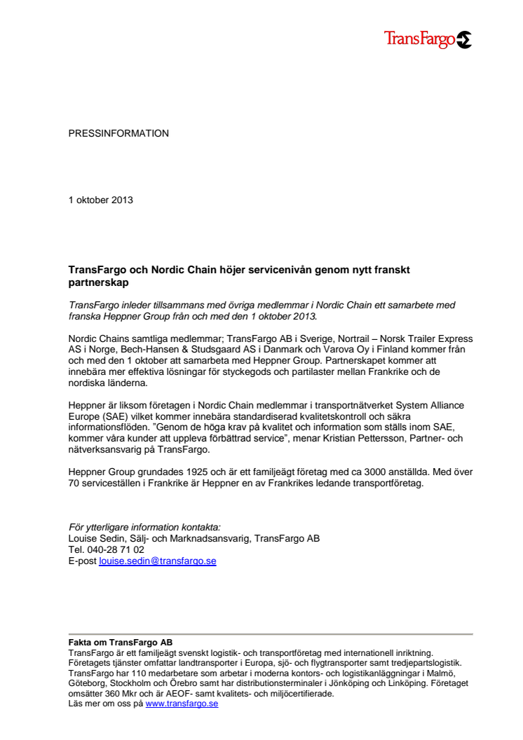 TransFargo och Nordic Chain höjer servicenivån genom nytt franskt partnerskap