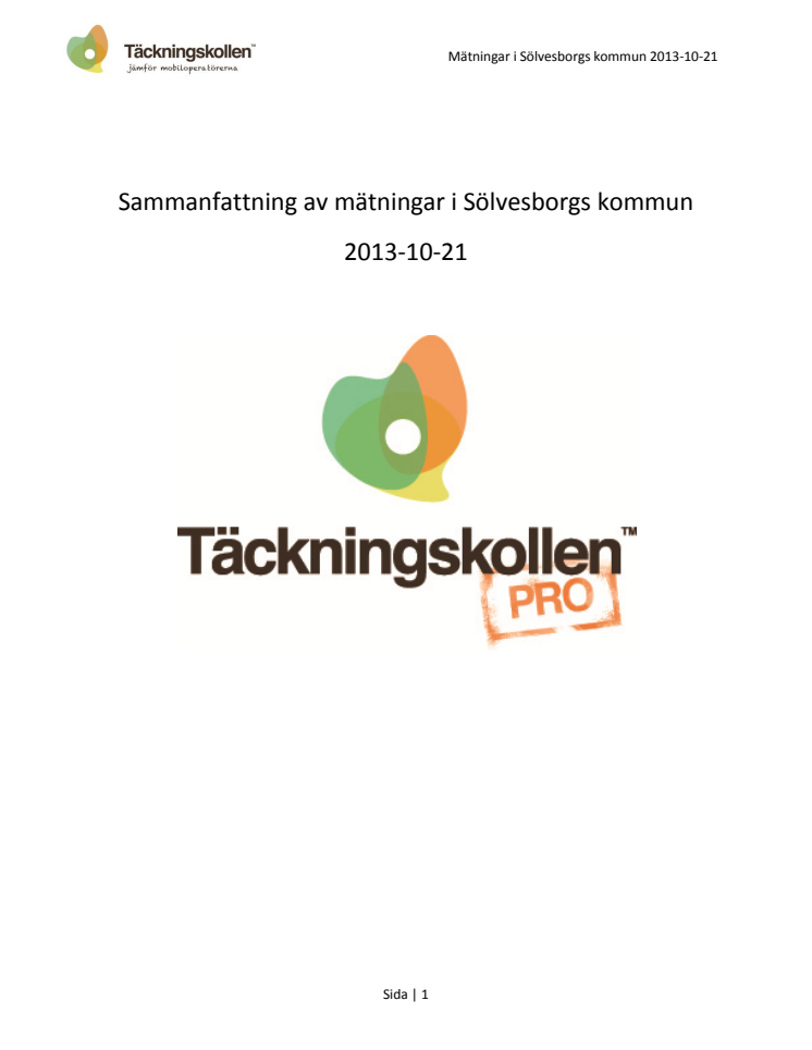 Rapport om mätresultatet för mobiltäckning i Sölvesborgs kommun