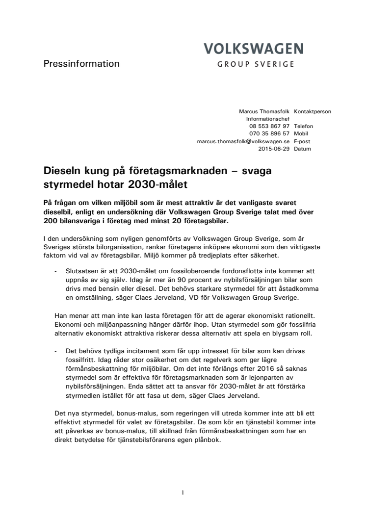 Dieseln kung på företagsmarknaden – svaga styrmedel hotar 2030-målet