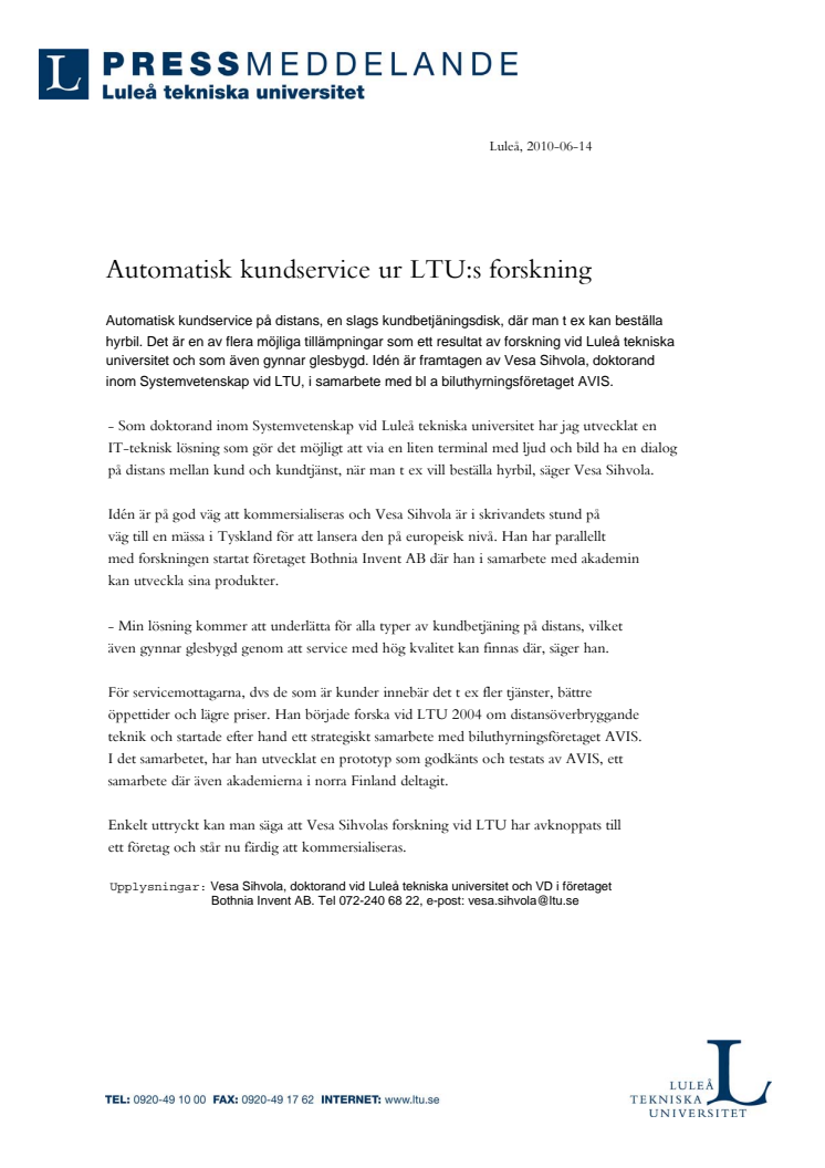 Automatisk kundservice ur LTU:s forskning
