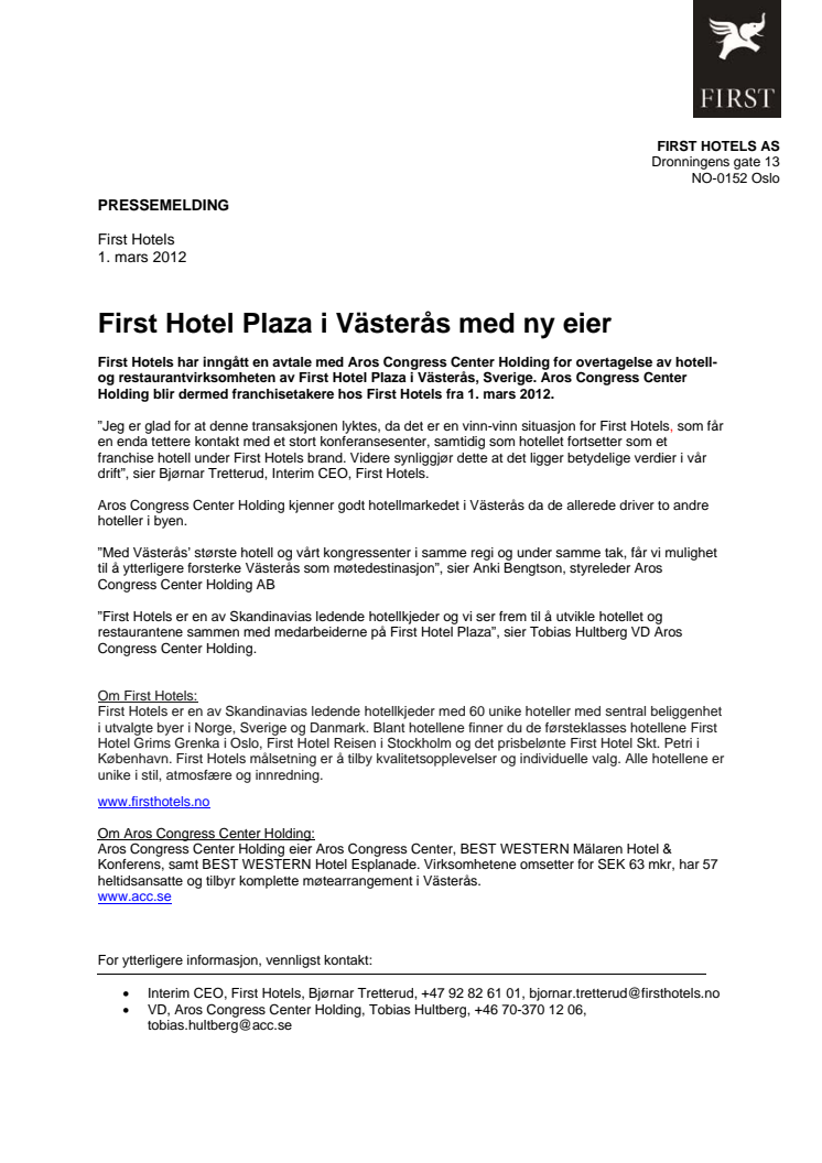 First Hotel Plaza i Västerås med ny eier