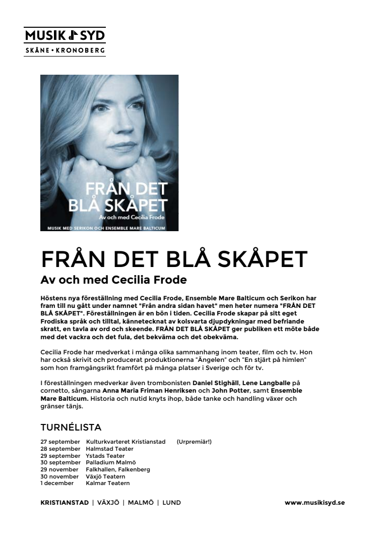 Cecilia Frode i nya föreställningen FRÅN DET BLÅ SKÅPET
