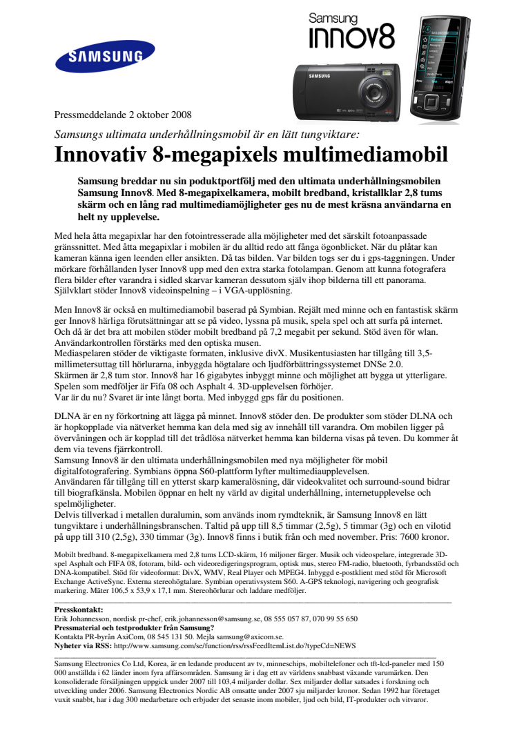 Innovativ 8-megapixels multimediamobil