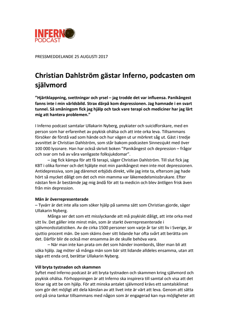 Christian Dahlström gästar Inferno, podcasten om självmord
