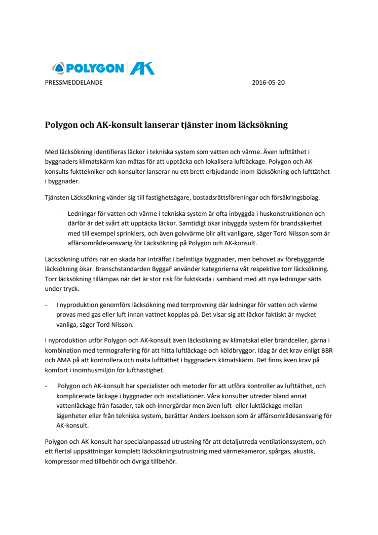 Polygon och AK-konsult lanserar tjänster inom läcksökning 