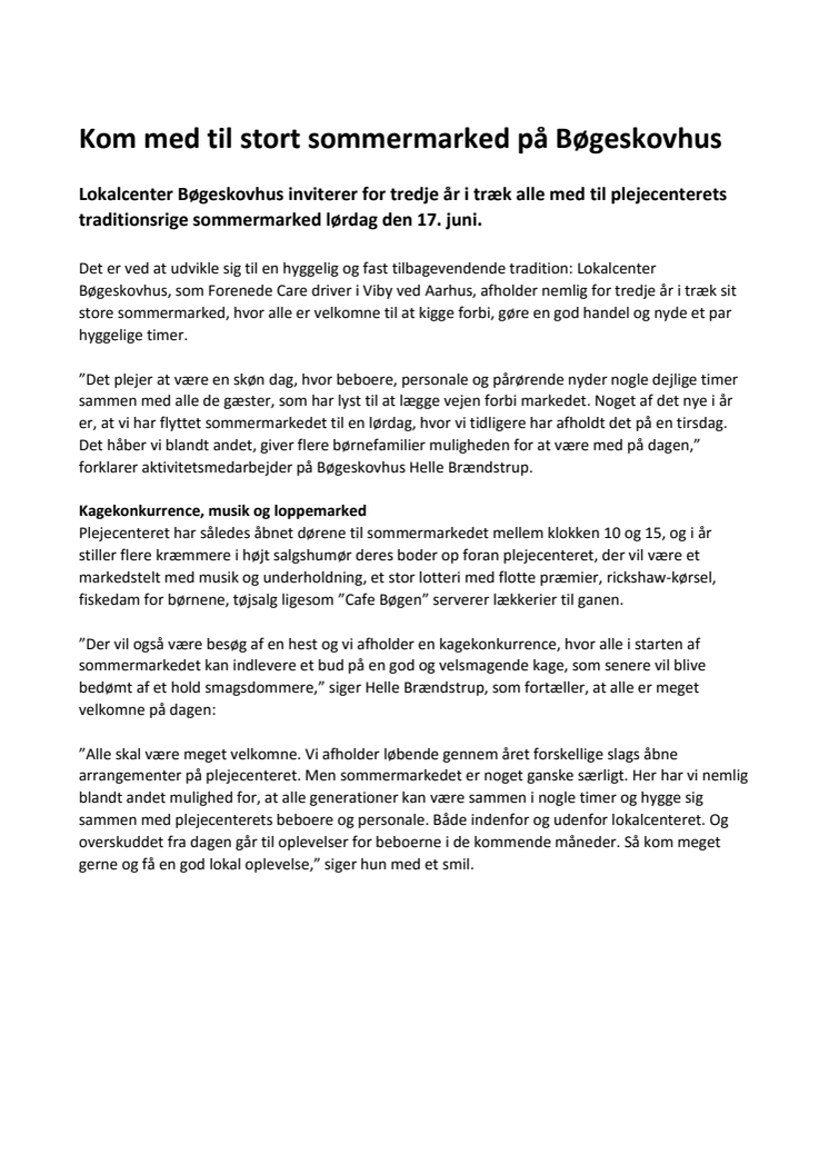 Kom med til stort sommermarked på Bøgeskovhus