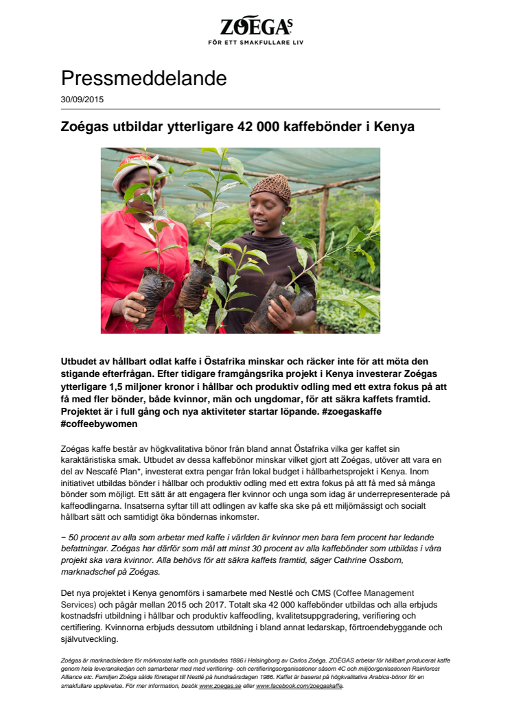 Zoégas utbildar ytterligare 42 000 kaffebönder i Kenya