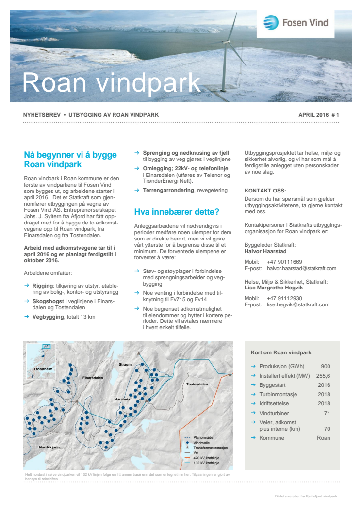 Nyhetsbrev Roan vindpark #1, april 2016