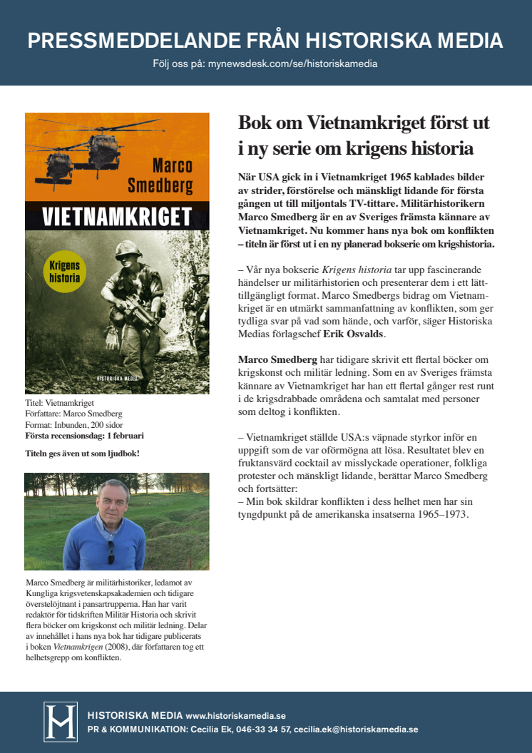 Bok om Vietnamkriget först ut  i ny serie om krigens historia