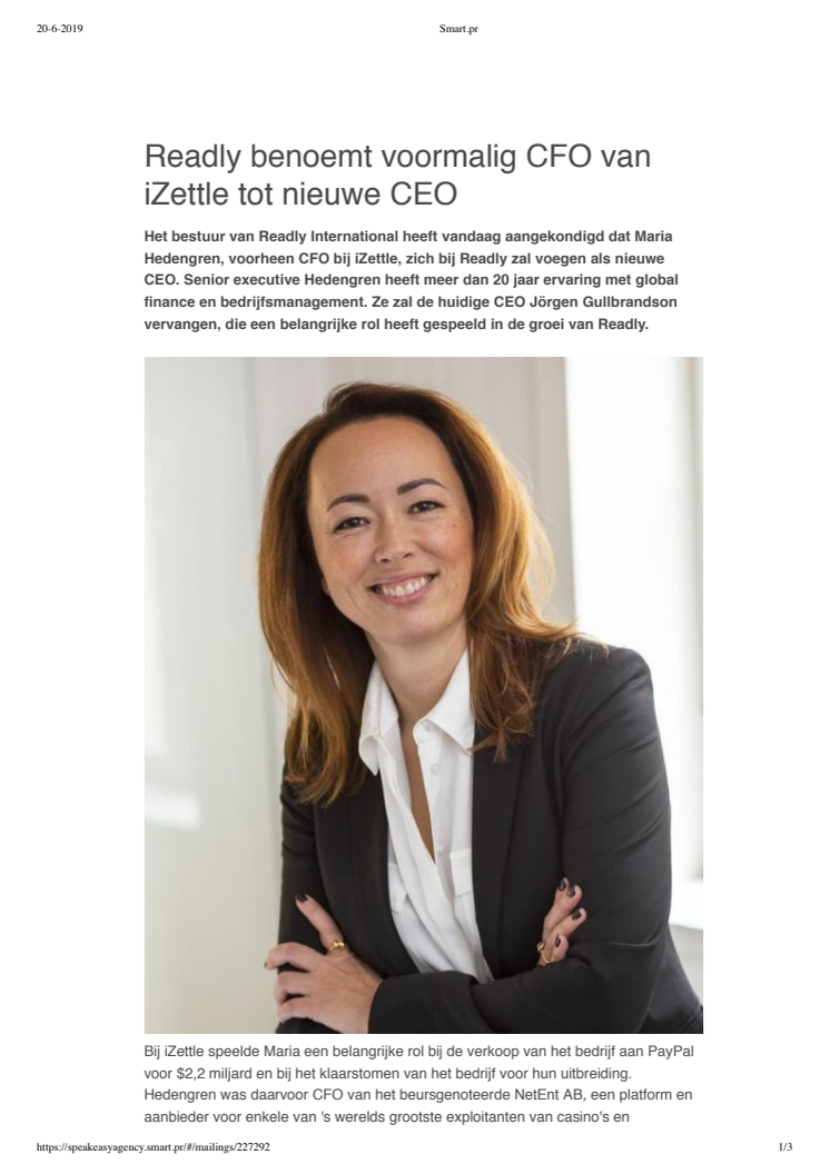 Readly benoemt voormalig CFO van iZettle tot nieuwe CEO