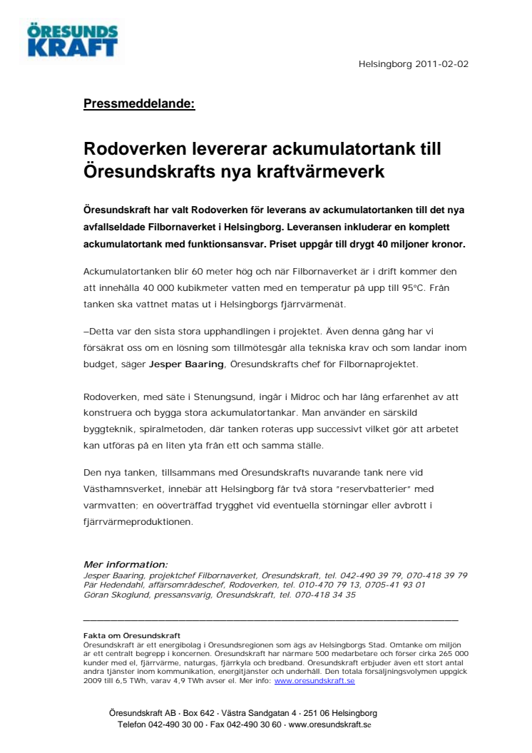 Rodoverken levererar ackumulatortank till Öresundskrafts nya kraftvärmeverk