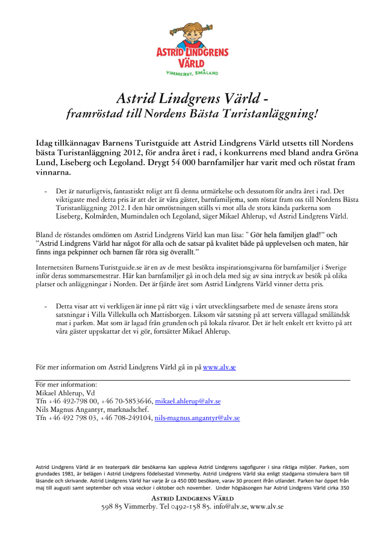 Astrid Lindgrens Värld - framröstad till Nordens Bästa Turistanläggning!