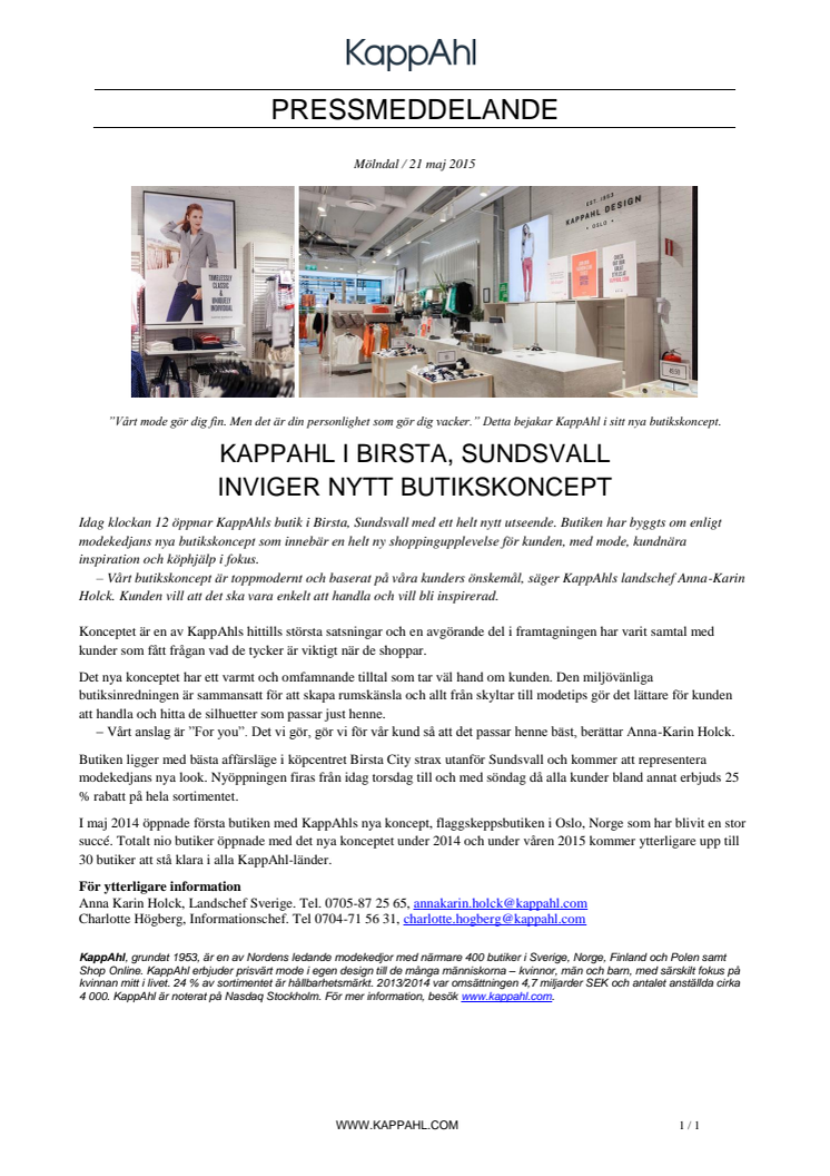 KappAhl i Birsta, Sundsvall inviger nytt butikskoncept