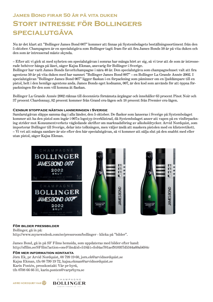 James Bond firar 50 år på vita duken - Stort intresse för Bollingers specialutgåva 