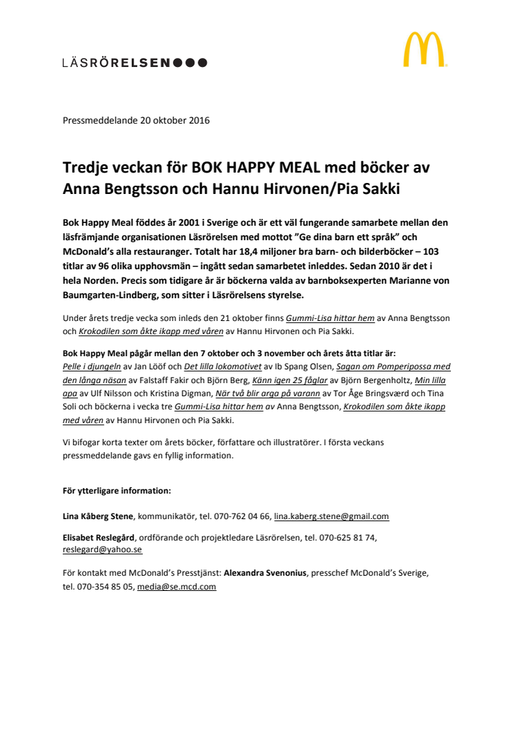 ​Tredje veckan för BOK HAPPY MEAL med böcker av Anna Bengtsson och Hannu Hirvonen/Pia Sakki