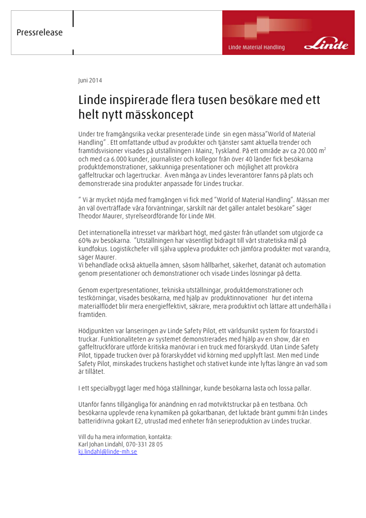 Linde inspirerade flera tusen besökare med ett helt nytt mässkoncept