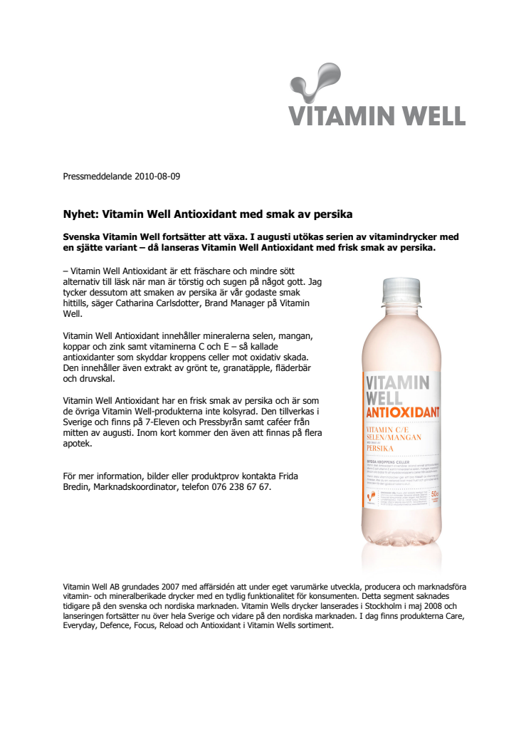 Nyhet: Vitamin Well Antioxidant med smak av persika