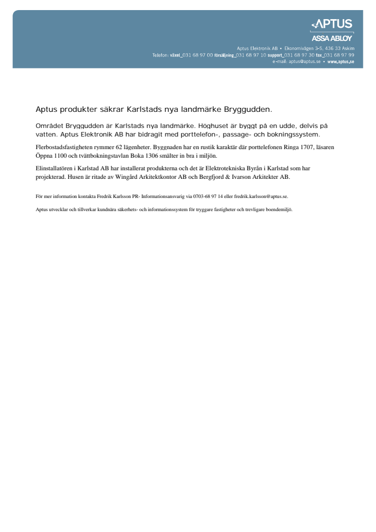 Aptus produkter säkrar Karlstads nya landmärke Bryggudden