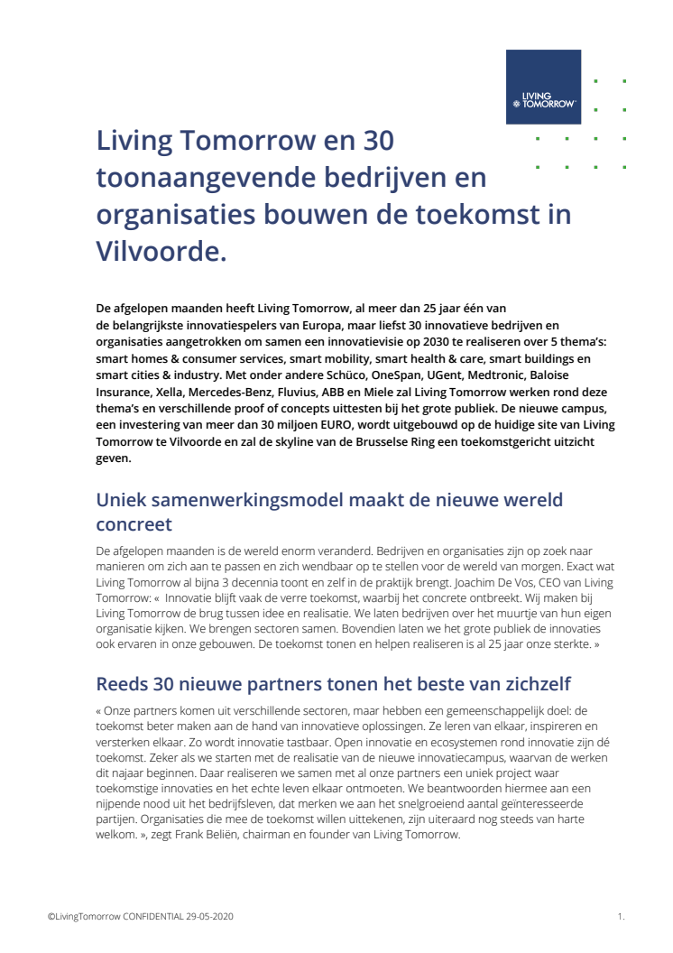 Living Tomorrow en 30  toonaangevende bedrijven en organisaties bouwen de toekomst in Vilvoorde