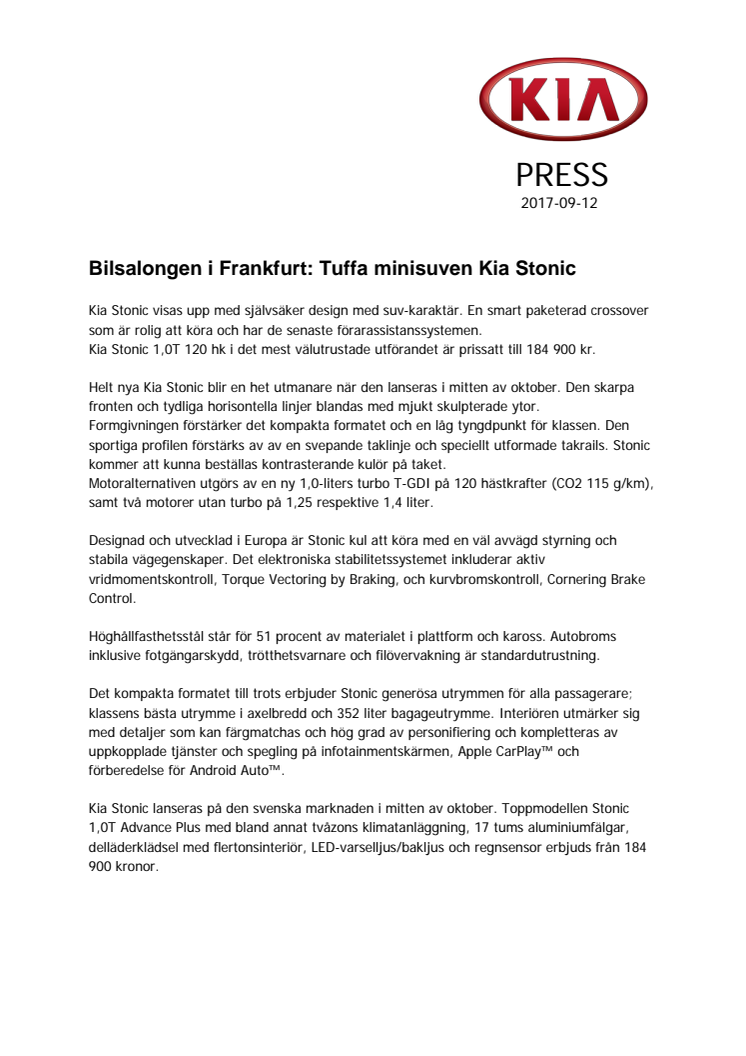 Bilsalongen i Frankfurt: Tuffa minisuven Kia Stonic