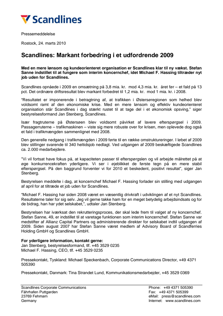 Scandlines: Markant forbedring i et udfordrende 2009