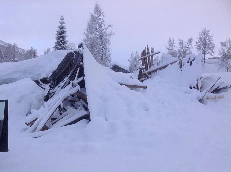 Bygning kollapset av snøen