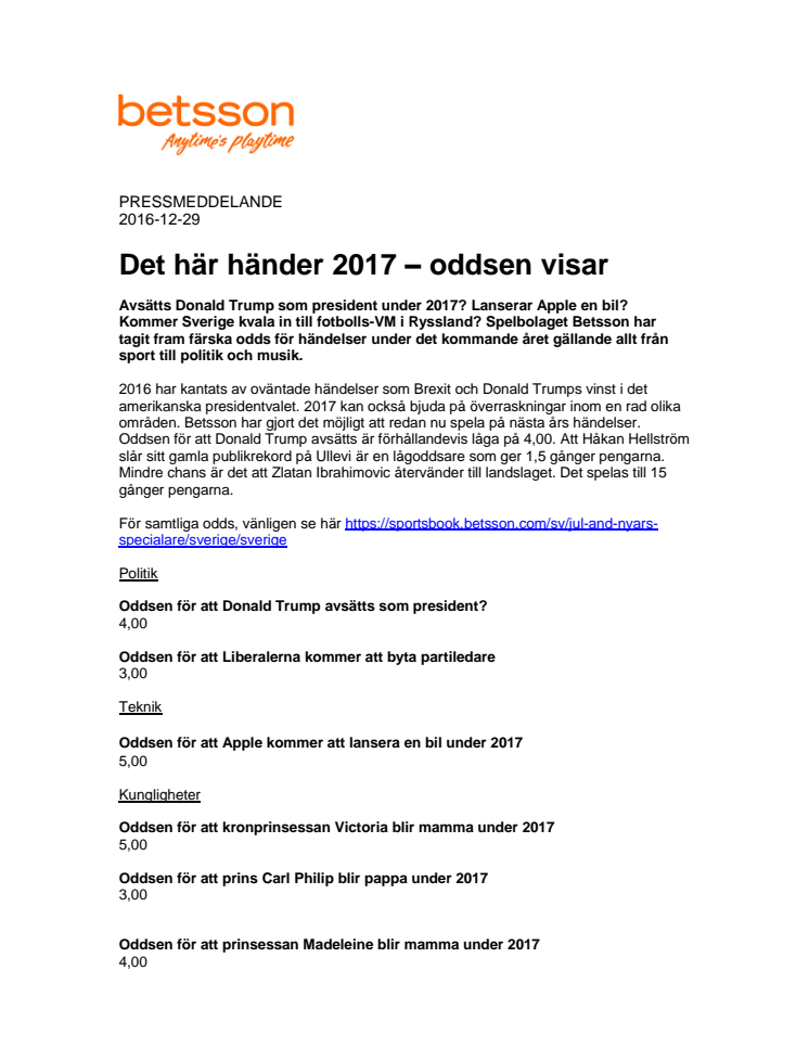 Det här händer 2017 – oddsen visar