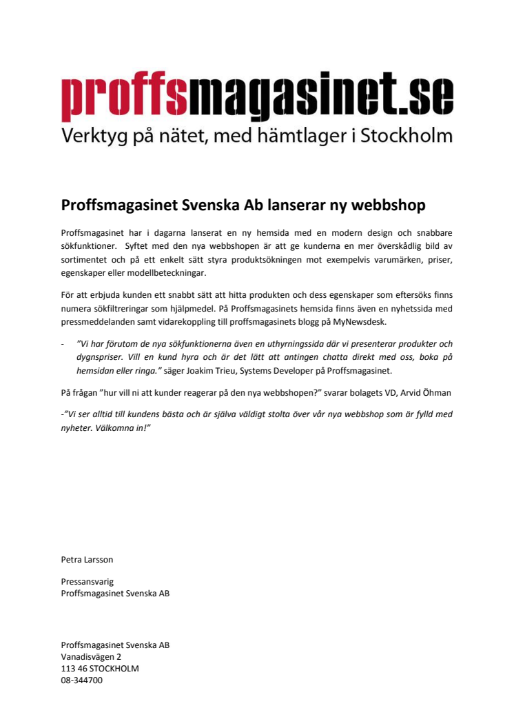 Proffsmagasinet Svenska Ab lanserar ny webbshop