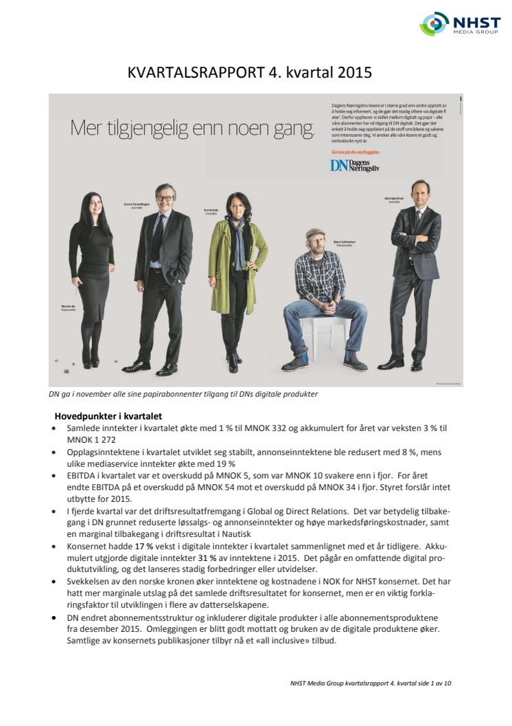 NHST Media Group - Kvartalsrapport 4. kvartal 2015