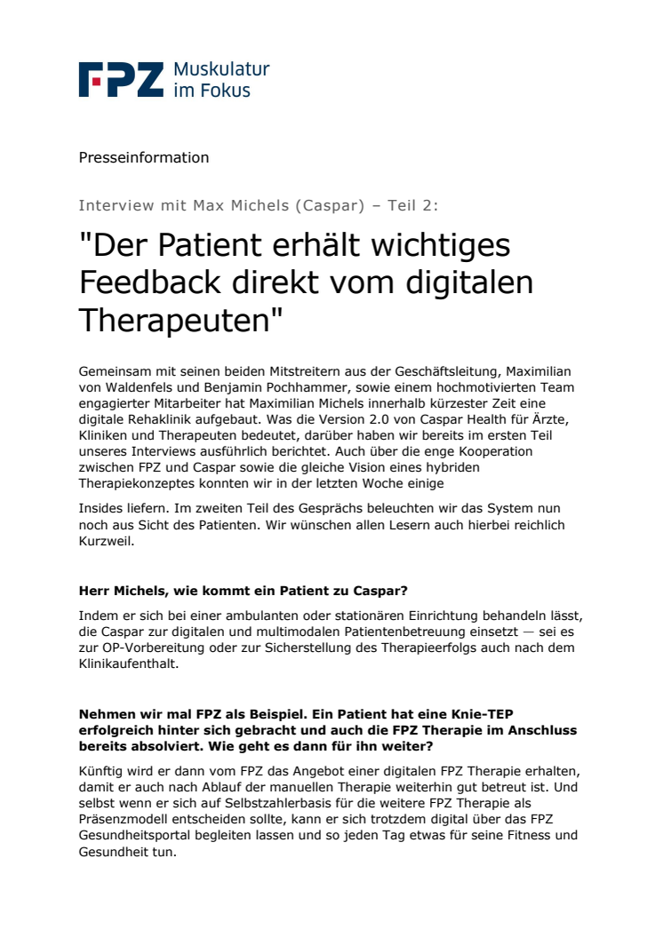 Interview mit Max Michels (Caspar) – Teil 2:  "Der Patient erhält wichtiges Feedback direkt vom digitalen Therapeuten"