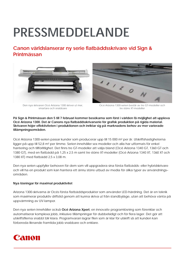 Canon världslanserar ny serie flatbäddsskrivare vid Sign & Printmässan
