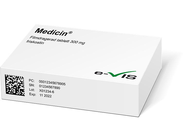Läkemedelsförpackning med en 2D-datamatrix för e-Verifikation