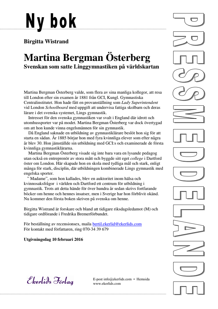 Ny bok: Martina Bergman Österberg - svenskan som satte Linggymnastiken på världskartan