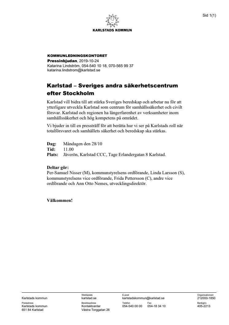Karlstad – Sveriges andra säkerhetscentrum efter Stockholm