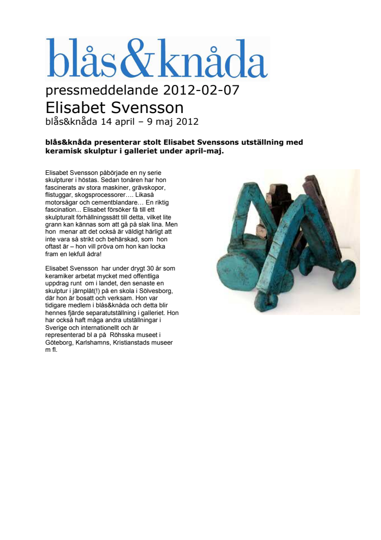 En vecka kvar: Elisabet Svensson ställer ut keramiska skulpturer på blås&knåda