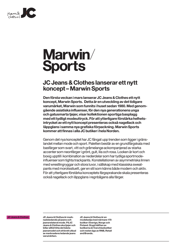 JC Jeans & Clothes lanserar ett nytt koncept – Marwin Sports